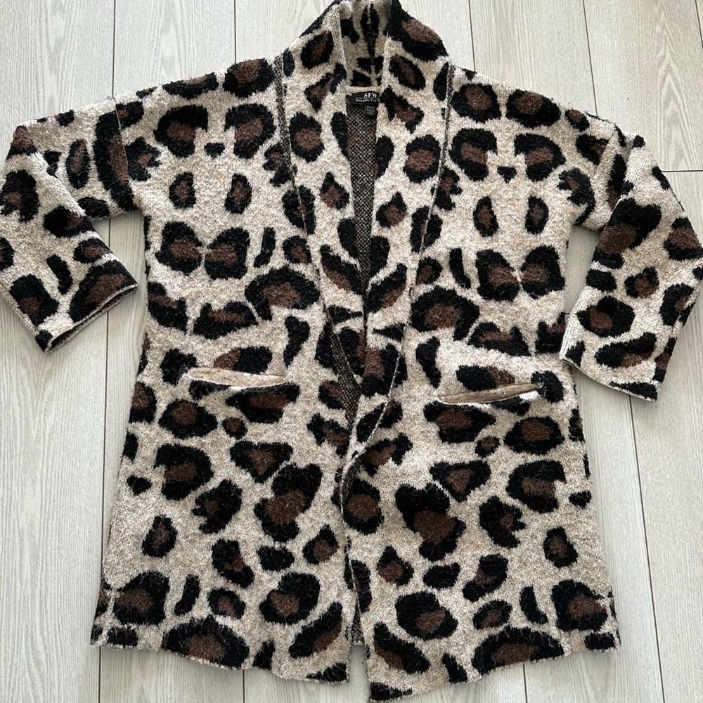 Leopard Print Open Cardigan Large Women Suitable for Work